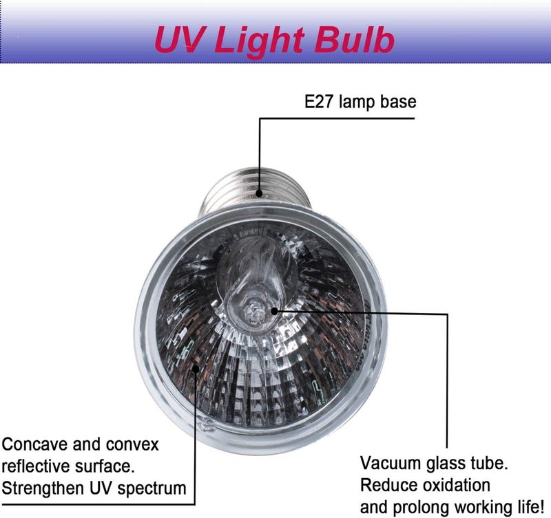Swess مصباح تسخين الزواحف UVA UVB مع حامل ضوء مضاد للسخونة للزواحف والسحالي والسلاحف والثعابين وحوض السمك، يتضمن 2 لمبة حرارة 110 فولت 25 واط - Image 5