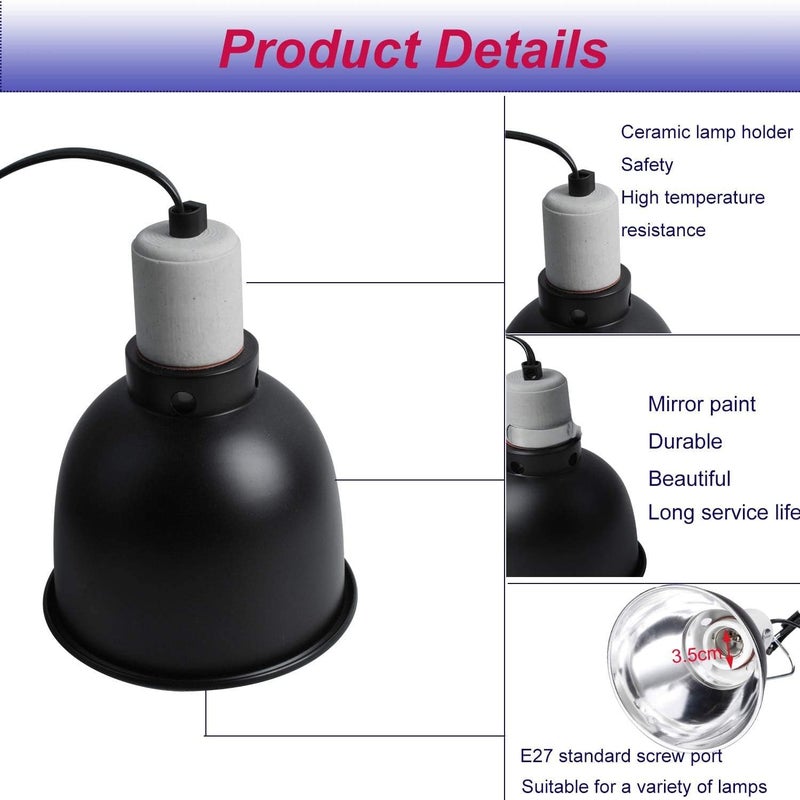 Swess مصباح تسخين الزواحف UVA UVB مع حامل ضوء مضاد للسخونة للزواحف والسحالي والسلاحف والثعابين وحوض السمك، يتضمن 2 لمبة حرارة 110 فولت 25 واط - Image 4