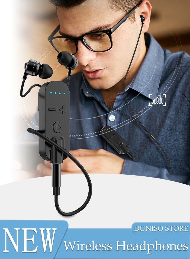 DUNISO Clip On Bluetooth Earphones Bluetooth Headphones Collar Clip Wireless Headsets LED Battery Display Active Noise Reduction Fast Charger Earpiece v5.2 with Microphone Handsfree for Cell Phone - Image 1