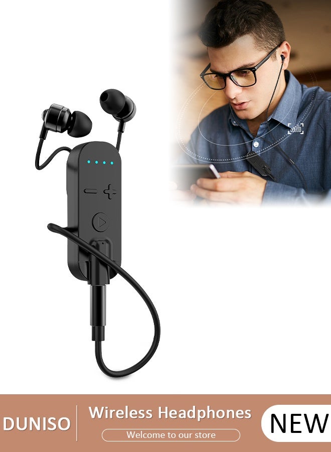 DUNISO مشبك على سماعات بلوتوث، سماعات رأس بلوتوث بمشبك طوق، سماعات رأس لاسلكية، شاشة LED للبطارية، تقليل الضوضاء النشطة، شاحن سريع، سماعة أذن v5.2 مع ميكروفون غير يدوي للهاتف الخلوي - Image 1