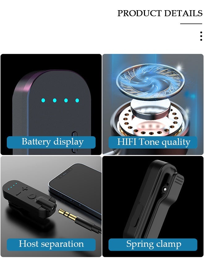 DUNISO مشبك على سماعات بلوتوث، سماعات رأس بلوتوث بمشبك طوق، سماعات رأس لاسلكية، شاشة LED للبطارية، تقليل الضوضاء النشطة، شاحن سريع، سماعة أذن v5.2 مع ميكروفون غير يدوي للهاتف الخلوي - Image 2