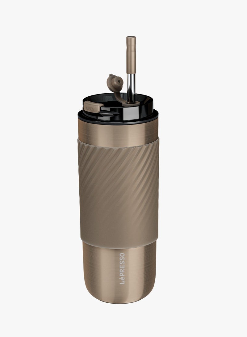 LePRESSO Thermal Tumbler Travel Mug with Infusion Filter 520ml / Keeps Warm and Cold /Tea Filter Components / Reusable Straw / Durable / Car Holder Compatible - Bronze  - Image 1