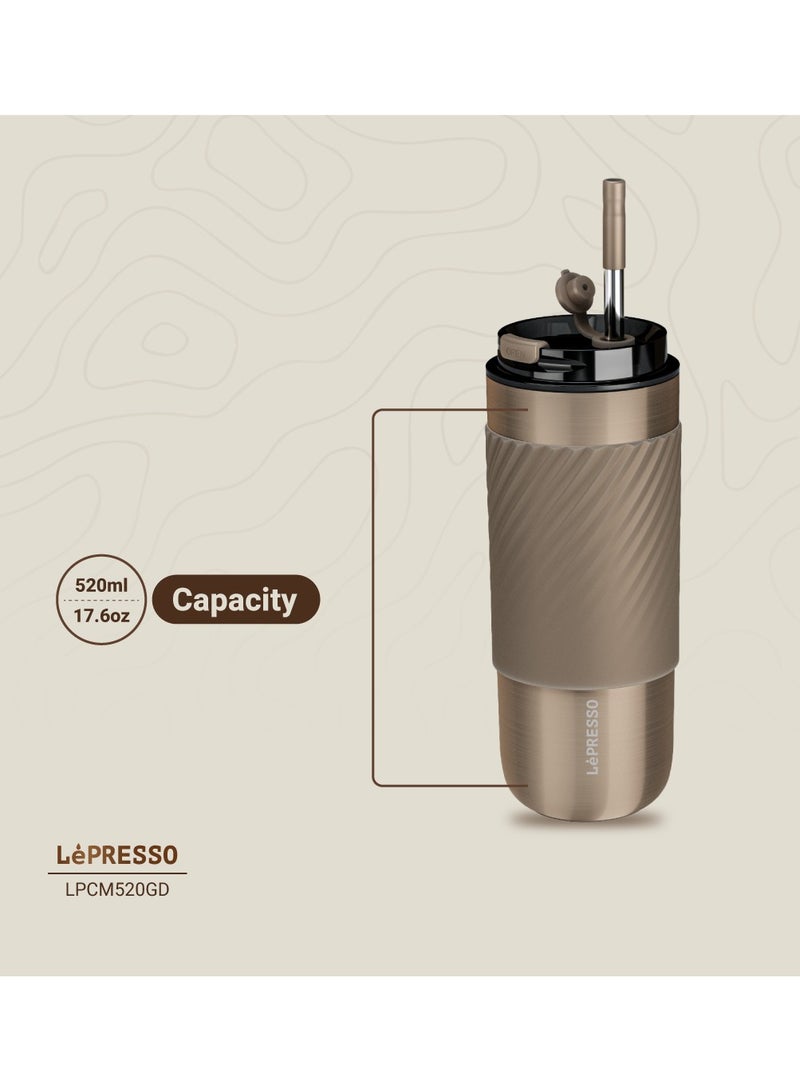 LePRESSO Thermal Tumbler Travel Mug with Infusion Filter 520ml / Keeps Warm and Cold /Tea Filter Components / Reusable Straw / Durable / Car Holder Compatible - Bronze  - Image 3