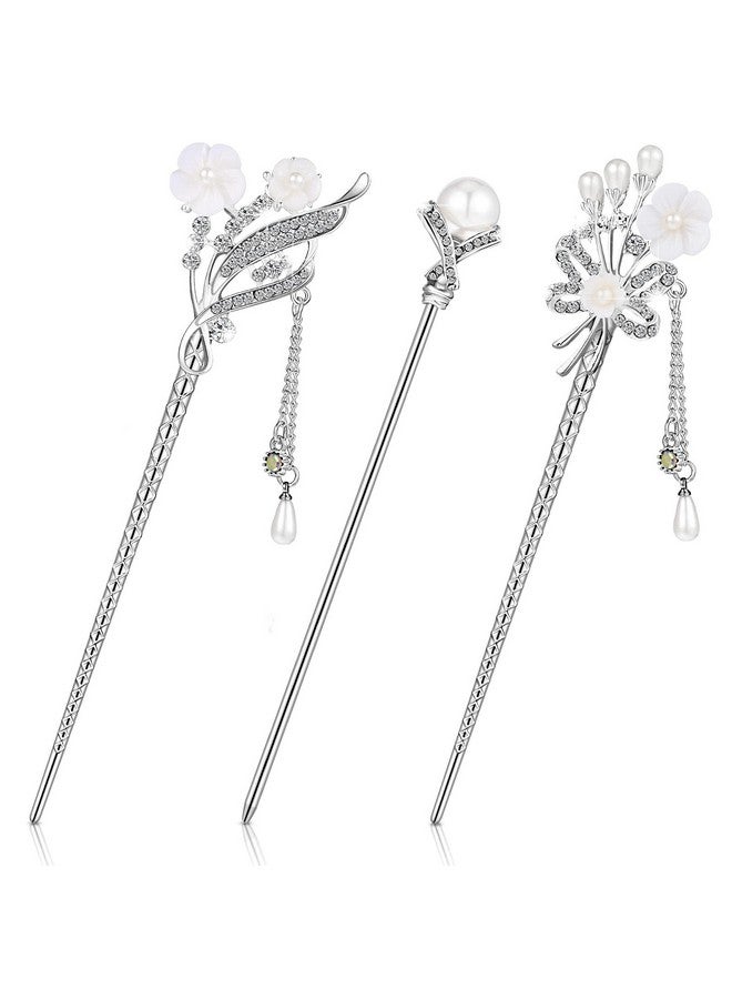 Waydress 3 Pieces Chinese Hair Stick Japanese Hairpin Hair Chopsticks For Women Pearl Rhinestone Flower Hair Accessories Vintage Tassel Handmade Chignon Jewelry For Girls (Traditional Style)  - Image 1