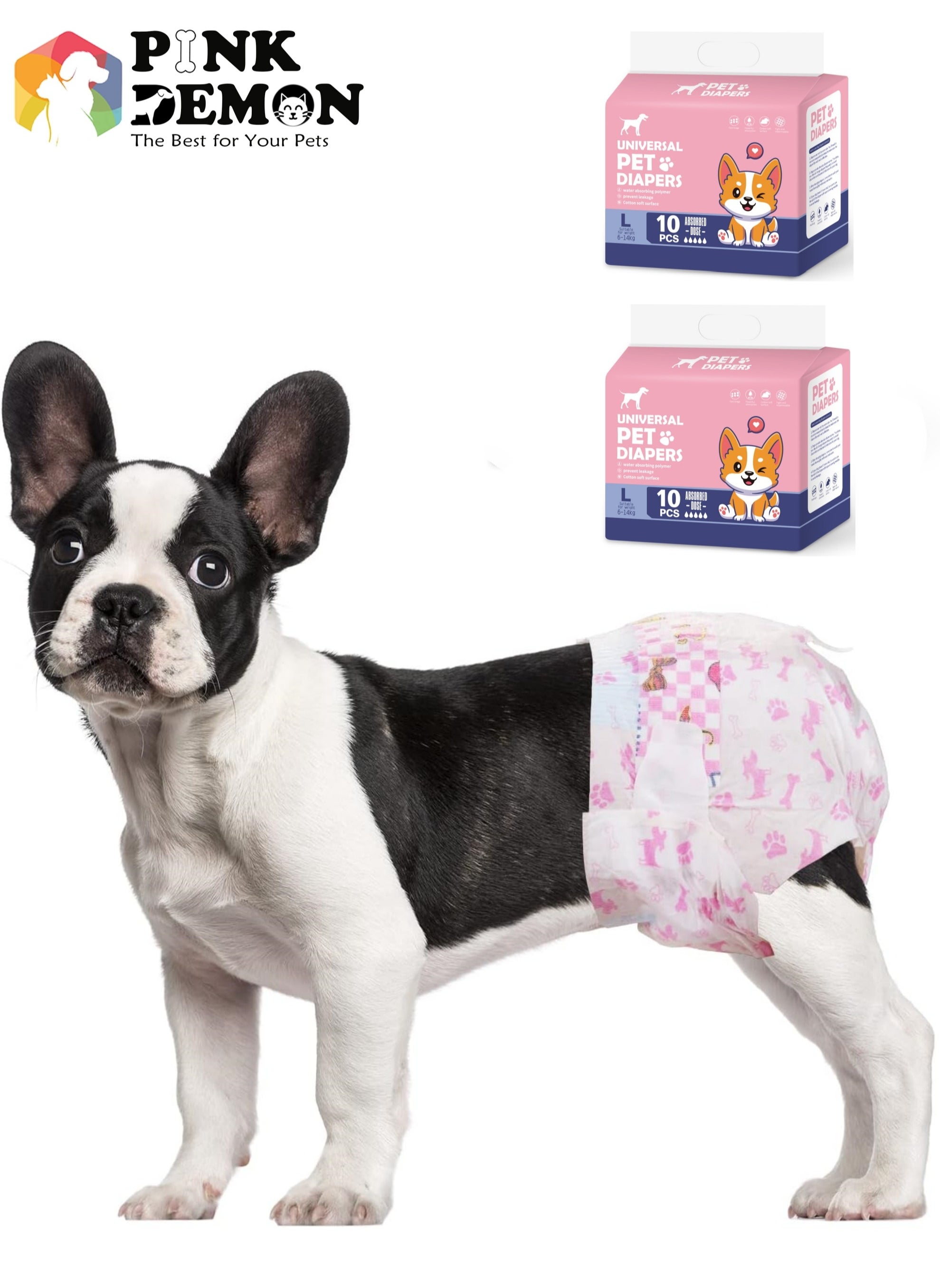 Pink Demon Disposable Pet Diapers Female Dogs Super Absorbent Soft Including 20 Count for Puppy Cats or Dogs  6 - 14kg Pink Size L 