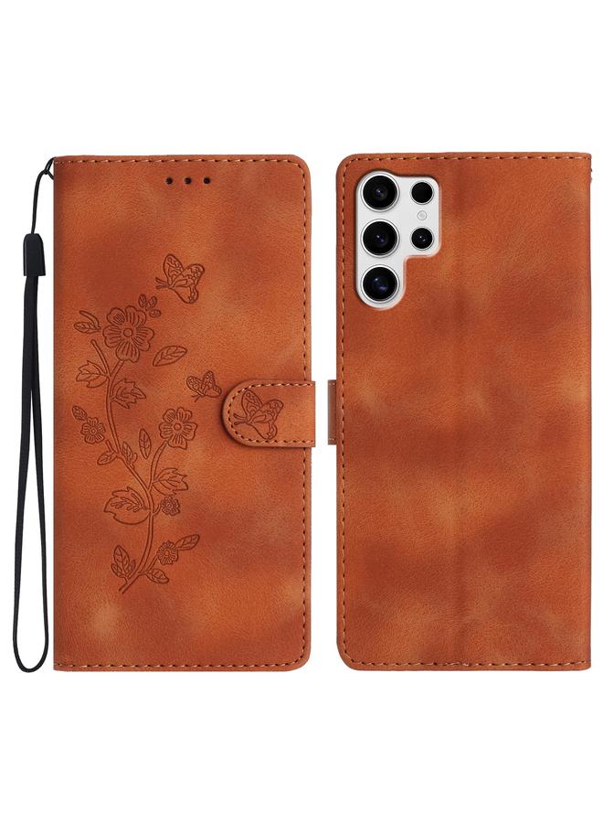 اس-توب جراب لهاتف Samsung Galaxy S25 Ultra 5G، جراب هاتف جلدي بنقشة زهور وفراشات - Image 1