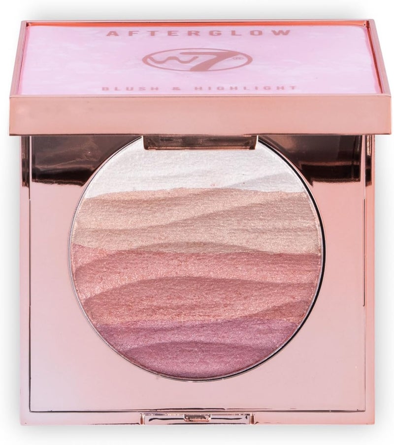 W7 Afterglow Blusher Highlight Compact Pink Gold Glowing Pressed Powder Compact