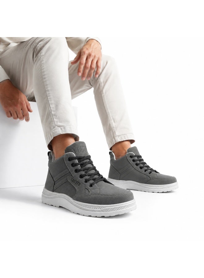 Men’s Casual Ankle-High Lace-Up Shoes – Perforated Upper with Padded Collar and Rugged Lugged Outsole for Everyday Wear - Image 1