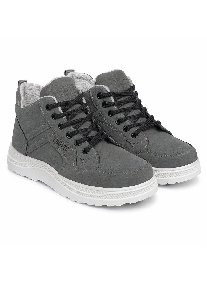 Men’s Casual Ankle-High Lace-Up Shoes – Perforated Upper with Padded Collar and Rugged Lugged Outsole for Everyday Wear - Image 2