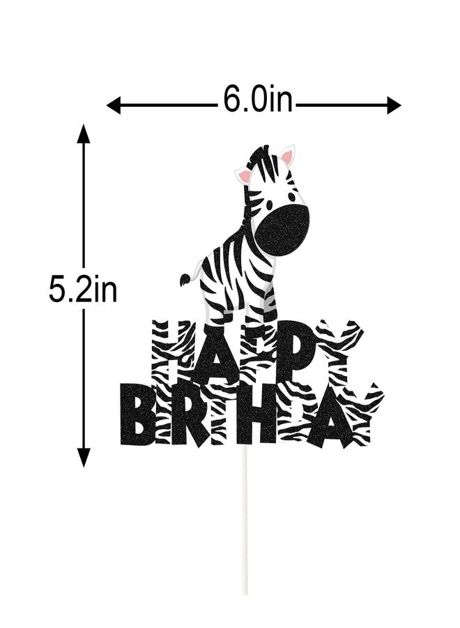 LILIPARTY Glitter Baby Zebra Happy Birthday Cake Topper, Safari Themed Birthday Party Supplies, Zoo Animals Centerpiece - Image 2