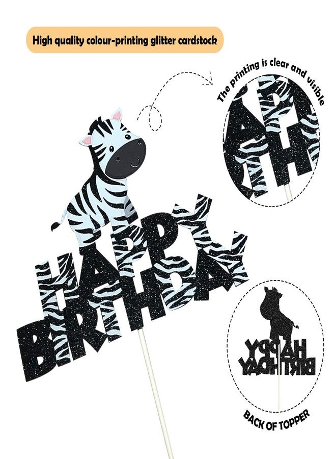 LILIPARTY Glitter Baby Zebra Happy Birthday Cake Topper, Safari Themed Birthday Party Supplies, Zoo Animals Centerpiece - Image 3