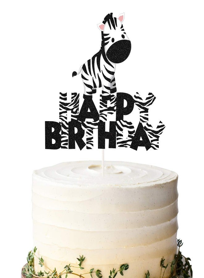 LILIPARTY Glitter Baby Zebra Happy Birthday Cake Topper, Safari Themed Birthday Party Supplies, Zoo Animals Centerpiece - Image 1