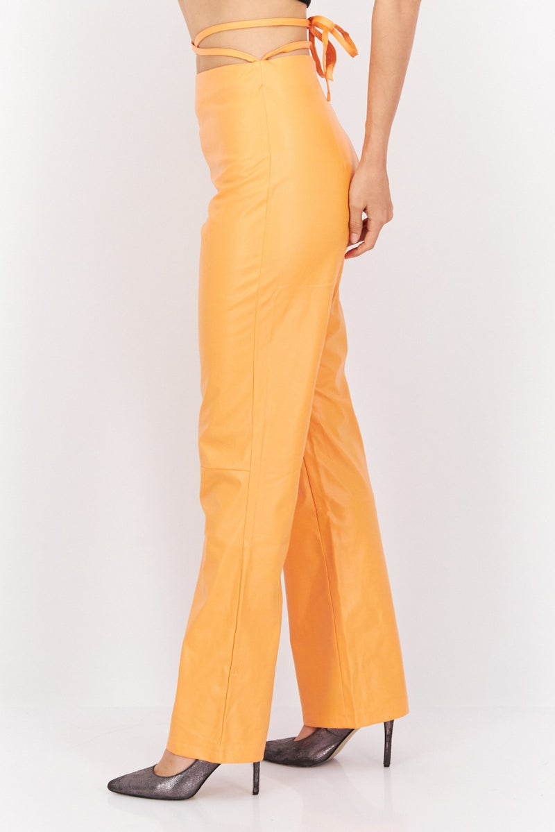 MISSY EMPIRE Women Slim Leg Solid Straight Pants, Orange - Image 2