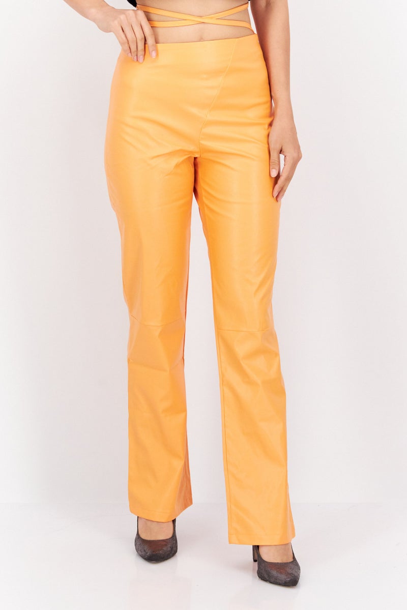 MISSY EMPIRE Women Slim Leg Solid Straight Pants, Orange - Image 1