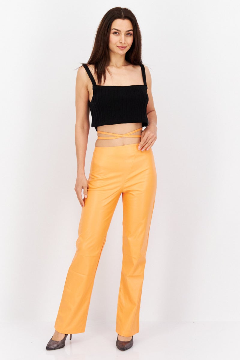 MISSY EMPIRE Women Slim Leg Solid Straight Pants, Orange - Image 4