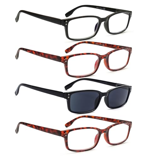 Kerecsen 4 Pack Reading Glasses for Men and Women with Spring Hinges, Lightweight Black Rectangular Readers Eyeglasses (2 Tortoise 1Black 1Gray Lens, 1.00, x) - Image 1