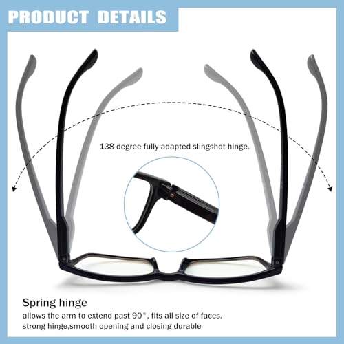 Kerecsen 4 Pack Reading Glasses for Men and Women with Spring Hinges, Lightweight Black Rectangular Readers Eyeglasses (2 Tortoise 1Black 1Gray Lens, 1.00, x) - Image 4