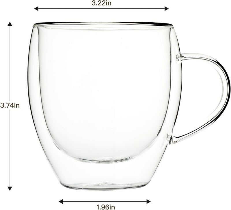 Aurzen 2 Pack Double Walled Glass Coffee Mugs with Handles 8.5oz, Large Insulated Layer Coffee Cups, Clear Borosilicate Mugs, Perfect for Cappuccino, Tea, Microwave Safe (8.5oz-2Pack) - Image 2