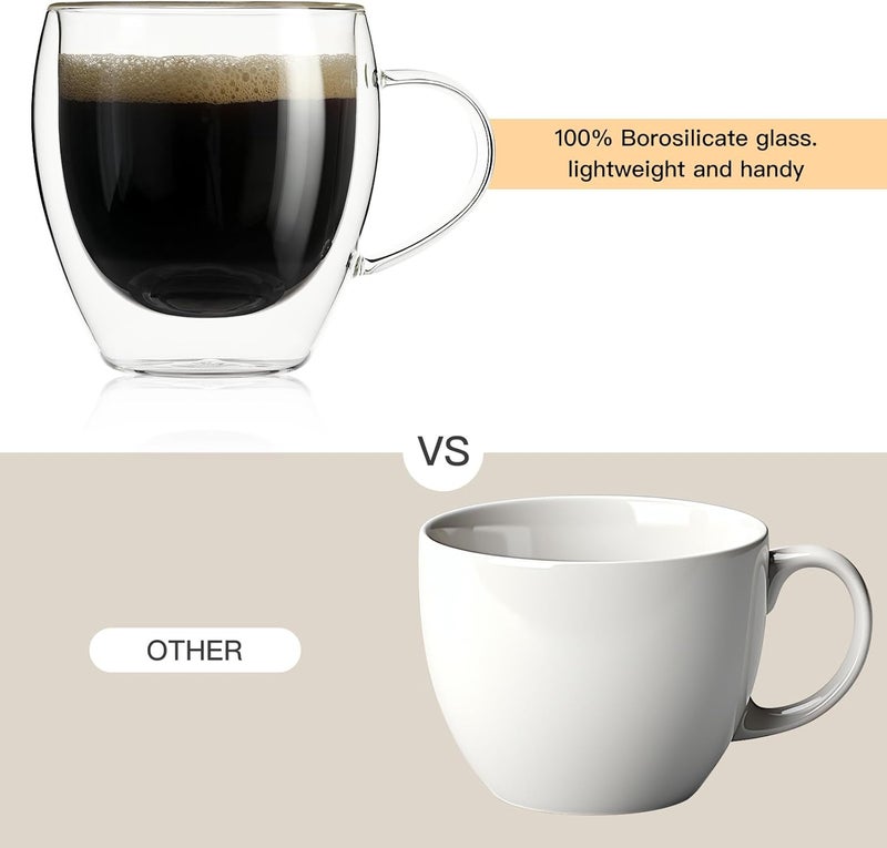 Aurzen 2 Pack Double Walled Glass Coffee Mugs with Handles 8.5oz, Large Insulated Layer Coffee Cups, Clear Borosilicate Mugs, Perfect for Cappuccino, Tea, Microwave Safe (8.5oz-2Pack) - Image 3