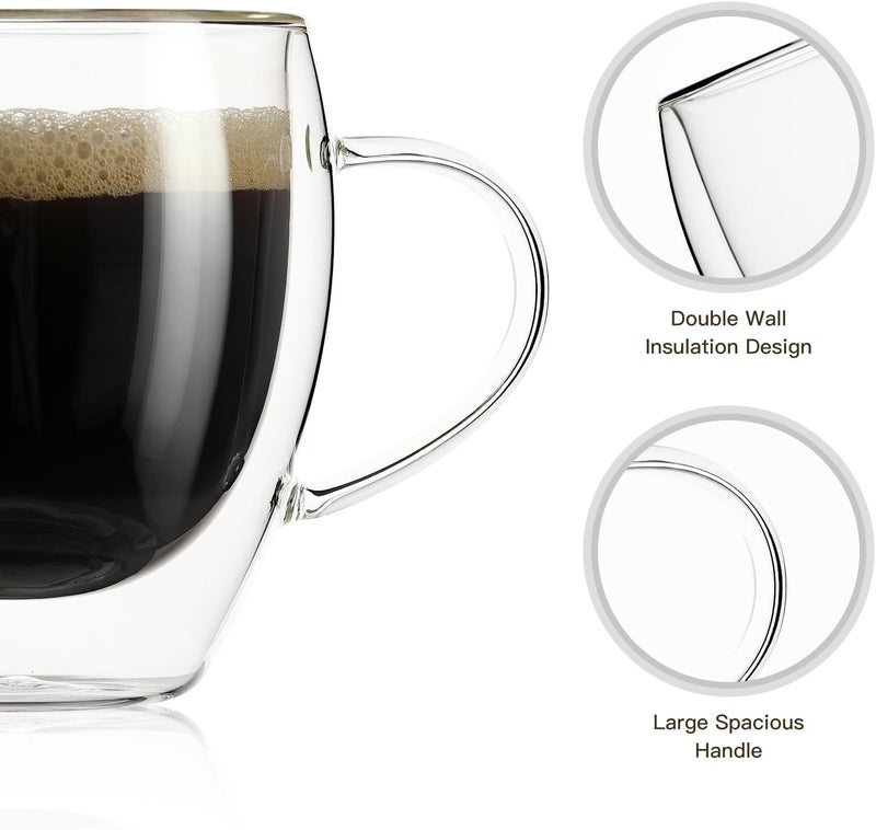 Aurzen 2 Pack Double Walled Glass Coffee Mugs with Handles 8.5oz, Large Insulated Layer Coffee Cups, Clear Borosilicate Mugs, Perfect for Cappuccino, Tea, Microwave Safe (8.5oz-2Pack) - Image 4