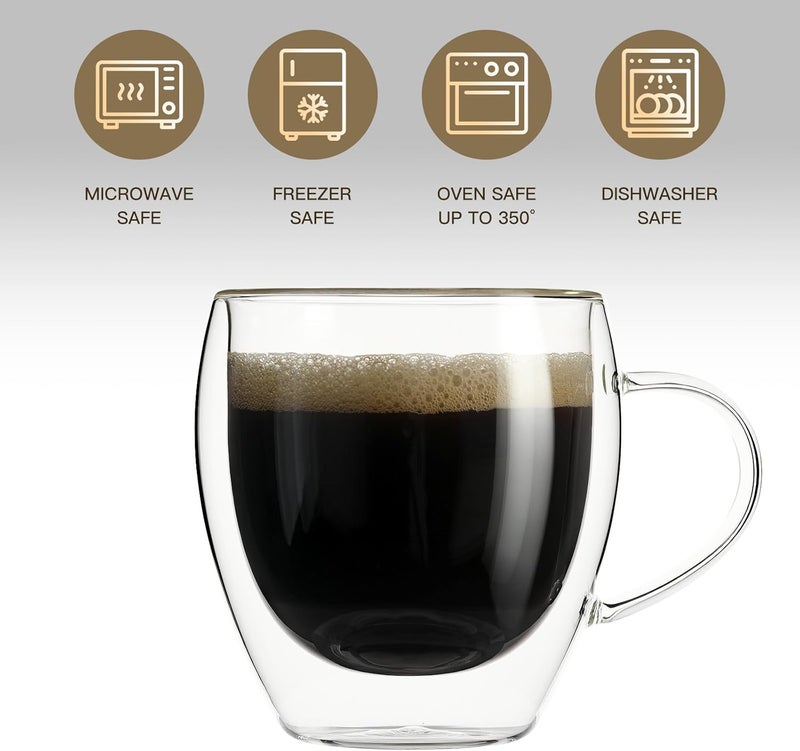 Aurzen 2 Pack Double Walled Glass Coffee Mugs with Handles 8.5oz, Large Insulated Layer Coffee Cups, Clear Borosilicate Mugs, Perfect for Cappuccino, Tea, Microwave Safe (8.5oz-2Pack) - Image 5