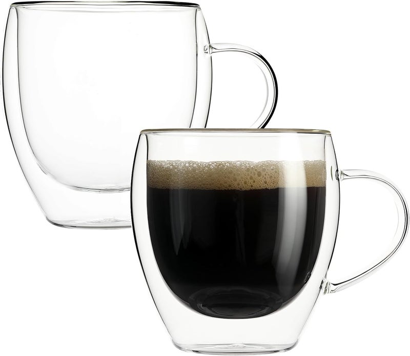 Aurzen 2 Pack Double Walled Glass Coffee Mugs with Handles 8.5oz, Large Insulated Layer Coffee Cups, Clear Borosilicate Mugs, Perfect for Cappuccino, Tea, Microwave Safe (8.5oz-2Pack) - Image 1