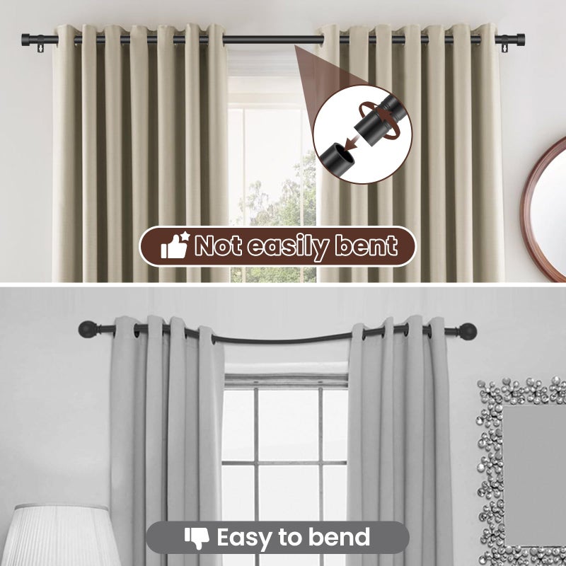 Poskena Black Curtain Rods for Windows 28 to 48 Inch,5/8 Inch Diameter Heavy Duty Metal Stainless Steel Drapery Rods with Brackets,Modern Curtain Rod with Simple End Caps - Image 5