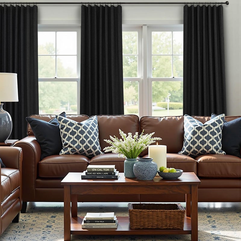 Pitalk Black Curtains 84 Inches Long for Bedroom 2 Panel Set Linen Textured Total Blackout Thermal Insulated Darkening Dark Curtains Black Out Shades for Living Room Floor Length Window Drape Back Tab Pocket - Image 2