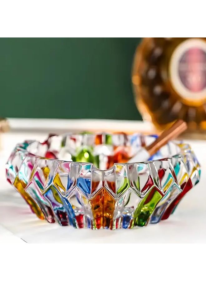 مطفأة سجائر من الزجاج الملون بنمط فسيفساء بالأزرق والأخضر والأحمر والأصفر والوردي، عبوة واحدة - Image 5