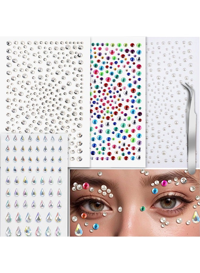 4-Sheet Face Gems Self Adhesive Face Rhinestones for Makeup, Festival Jewels, Hair Gems, Rhinestone Stickers for Face, Eye, Makeup, Nail, Body, Crafts - Image 1