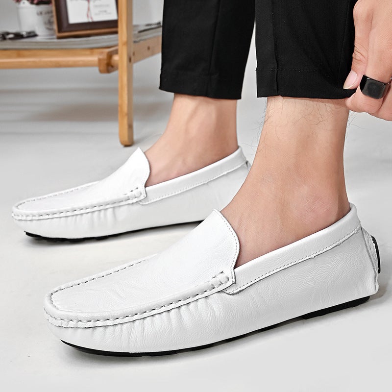 New Men'S Simple And Versatile Casual Large Size Beanie Shoes, Comfortable Soft Sole, Non-Slip, Breathable, Slip-On Driving Leather Shoes For Men - Image 3