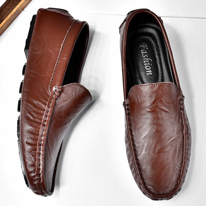 New Men'S Simple And Versatile Casual Large Size Beanie Shoes, Comfortable Soft Sole, Non-Slip, Breathable, Slip-On Driving Leather Shoes For Men - Image 5