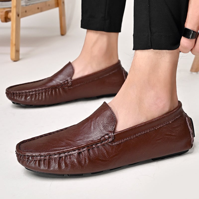 New Men'S Simple And Versatile Casual Large Size Beanie Shoes, Comfortable Soft Sole, Non-Slip, Breathable, Slip-On Driving Leather Shoes For Men - Image 2