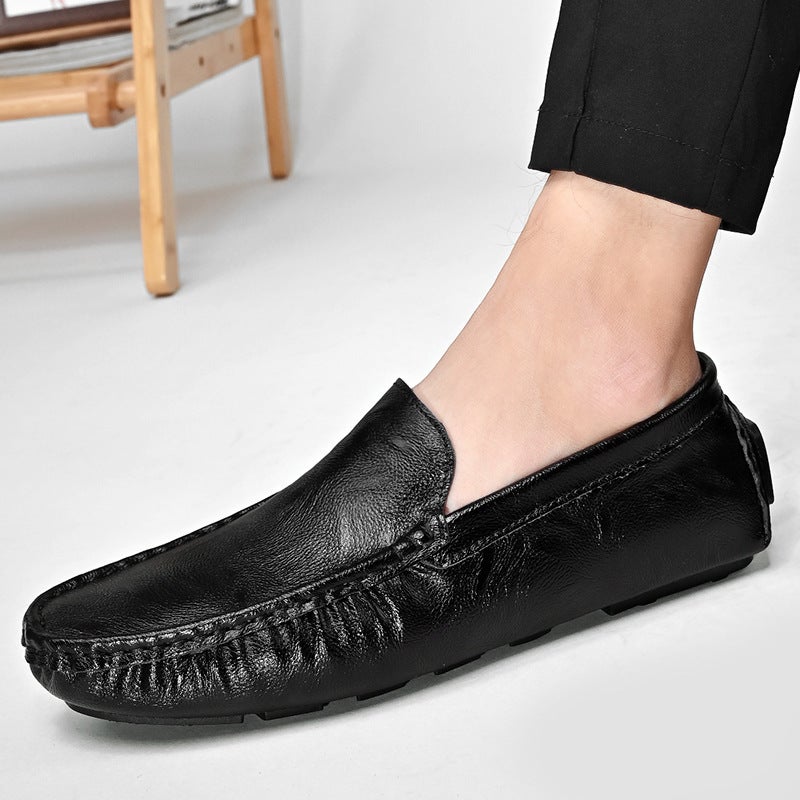 New Men'S Simple And Versatile Casual Large Size Beanie Shoes, Comfortable Soft Sole, Non-Slip, Breathable, Slip-On Driving Leather Shoes For Men - Image 4