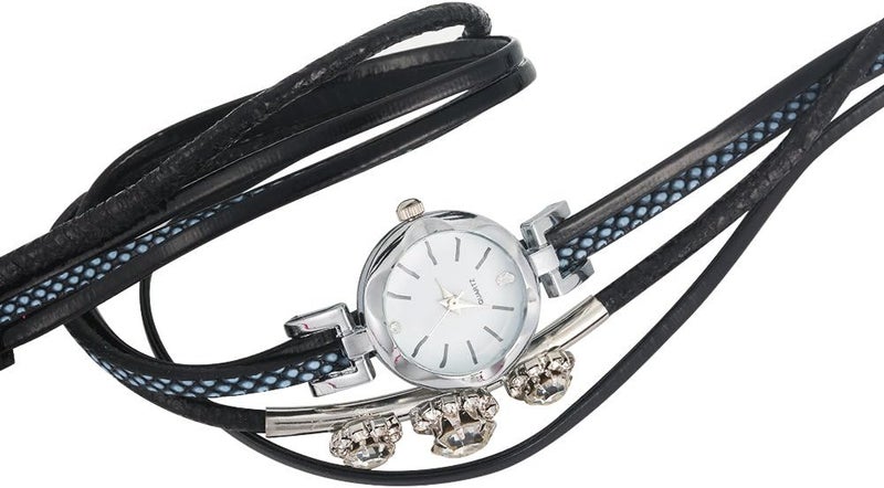 klarako Watches fo Women, Rhinestone PU Strap Round Dial Quartz Bracelet Watch Wristwatch - Image 2