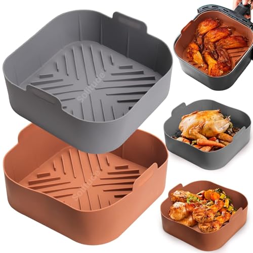 Solitude 2 Pcs Silicone Air Fryer Liners, Air Fryer Silicone Reusable Liners Square,Food Safe Air Fryers Oven Accessories, Silicone Baking Tray Pots Liner Paper Multicolor (Square) - Image 1