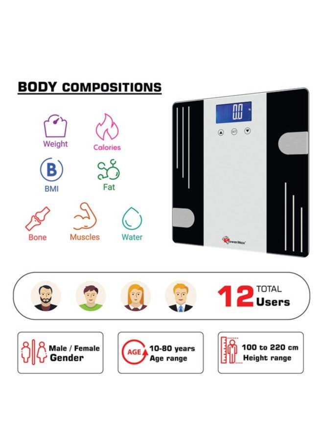 PowerMax Fitness PowerMax Fitness Multi-User Digital Body Fat Scale - Smart BMI & Weight Scale, Body Composition Analyser with 12 User Memory, Human Body Capacity (Model: BCA-07) - Image 3