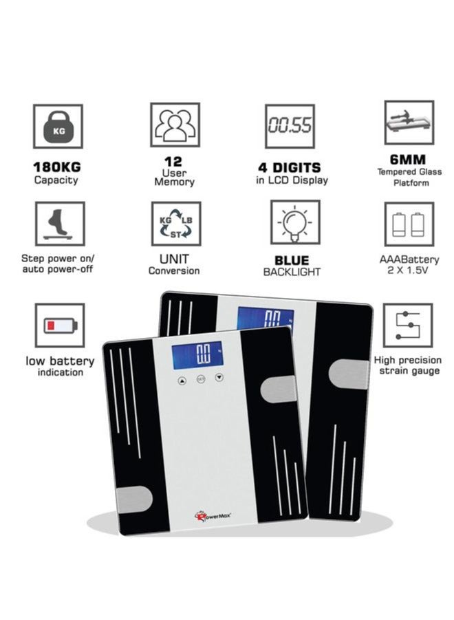 PowerMax Fitness PowerMax Fitness Multi-User Digital Body Fat Scale - Smart BMI & Weight Scale, Body Composition Analyser with 12 User Memory, Human Body Capacity (Model: BCA-07) - Image 4