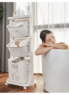 DubaiGallery Multi-functional Storage Bin Organizer Laundry Rack Laundry Hamper Laundry Basket Laundry Sorter Cart Bathroom Product Toiletries Organizer Heavy Duty Movable with Feet Brake Storage Organizer  - Image 4