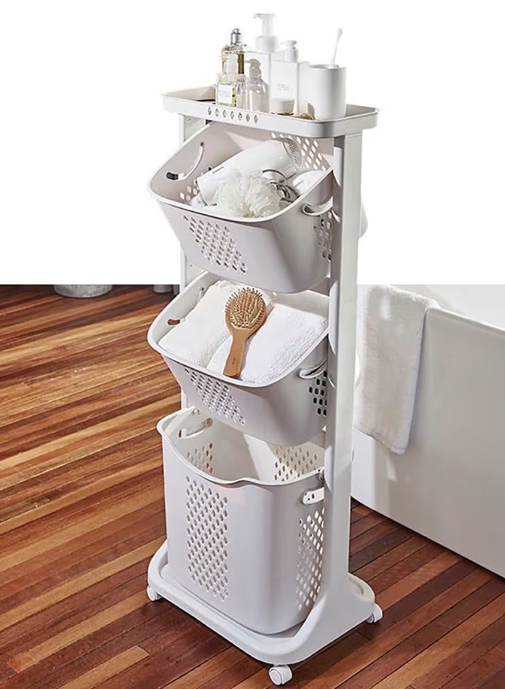 DubaiGallery Multi-functional Storage Bin Organizer Laundry Rack Laundry Hamper Laundry Basket Laundry Sorter Cart Bathroom Product Toiletries Organizer Heavy Duty Movable with Feet Brake Storage Organizer - Image 3
