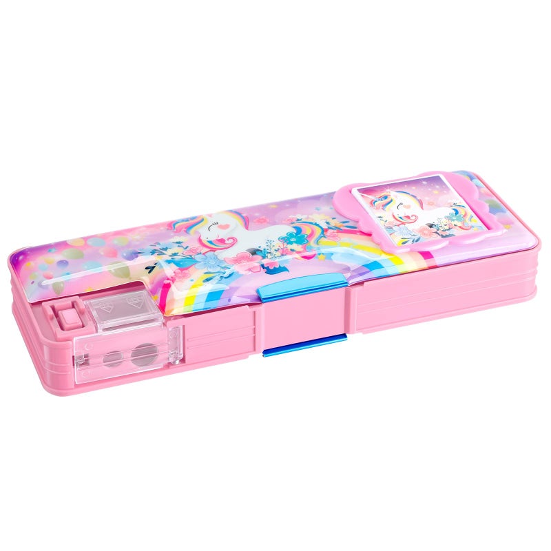 Henoyso Multifunctional Pencil Box for Girls Unicorn Pencil Case with Calculator and Sharpener Cool Cute Pencilcase School Supplies Essentials Valentines Day Birthday Gift Present for Kids Teens