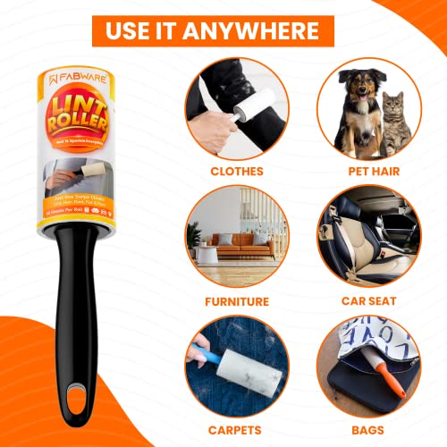 FABWARE Lint Remover for Clothes Sticky | Lint Roller with Handle 1 Refill 60 Sheets | Pet Hair Remover | for Furniture Wool Coat Carpet Car Seats Fabric Dust Cleaner with Cover Travel Use - Image 2