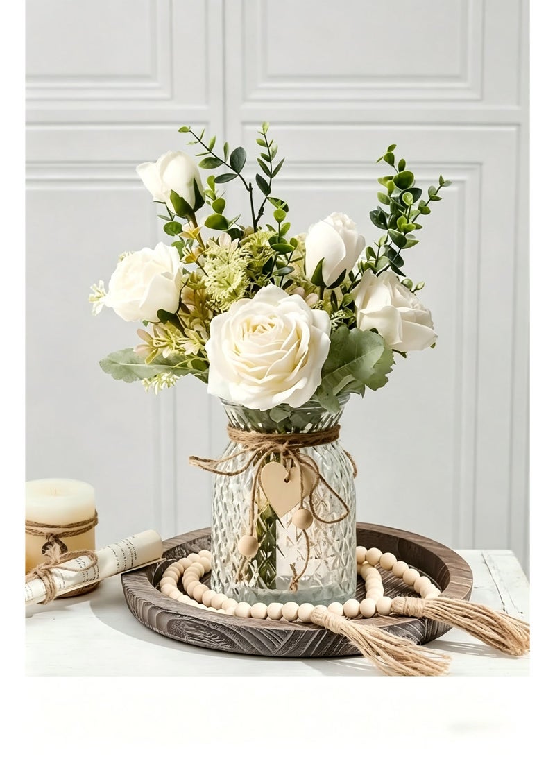 Woofixer Artificial White Rose Bouquet with Eucalyptus Fake Flowers Realistic Faux Roses Home Decor Wedding Table Centerpiece Bedroom Desk Decoration Photography Props No Vase - Image 3