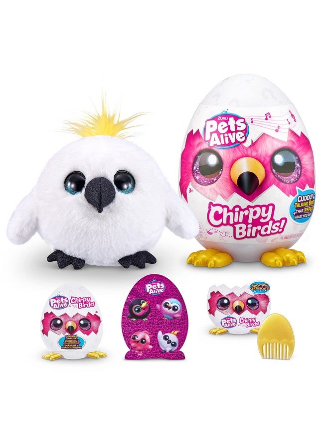 Pets Alive Chirpy Birds (White Cockatoo) by ZURU, Electronic Pet That Speaks, Giant Surprise Egg, Stickers, Comb, Fluffy Clay, Bird Animal Plush for Girls - Image 1