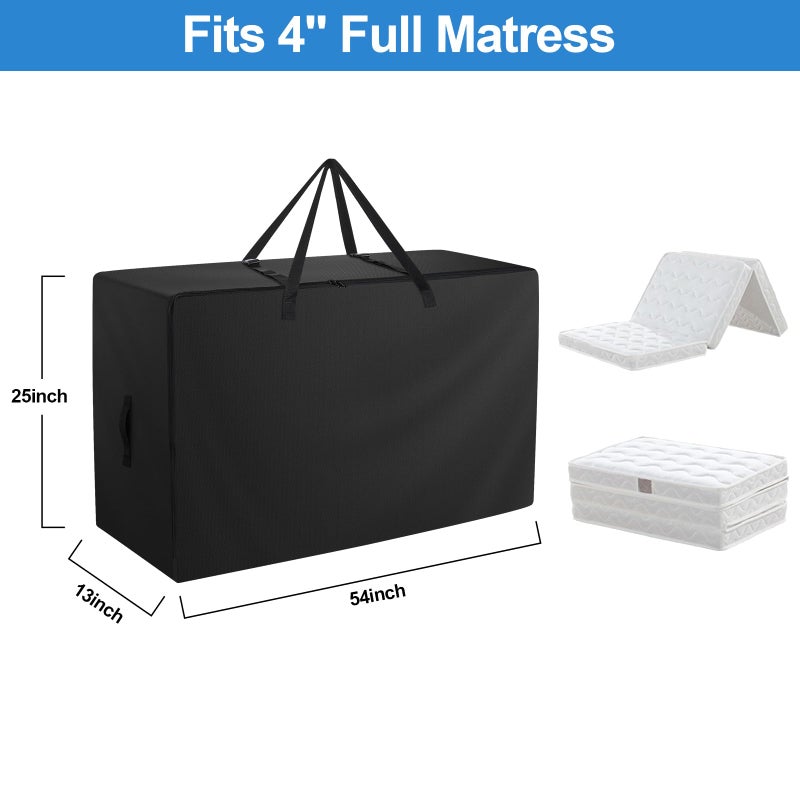 Raweao Folding Mattress Bag - 600D Oxford Cloth Heavy Duty Carry Case for Tri-Fold Guest Bed Mattress (Fits 4"" Full Matress  Black) - Image 2