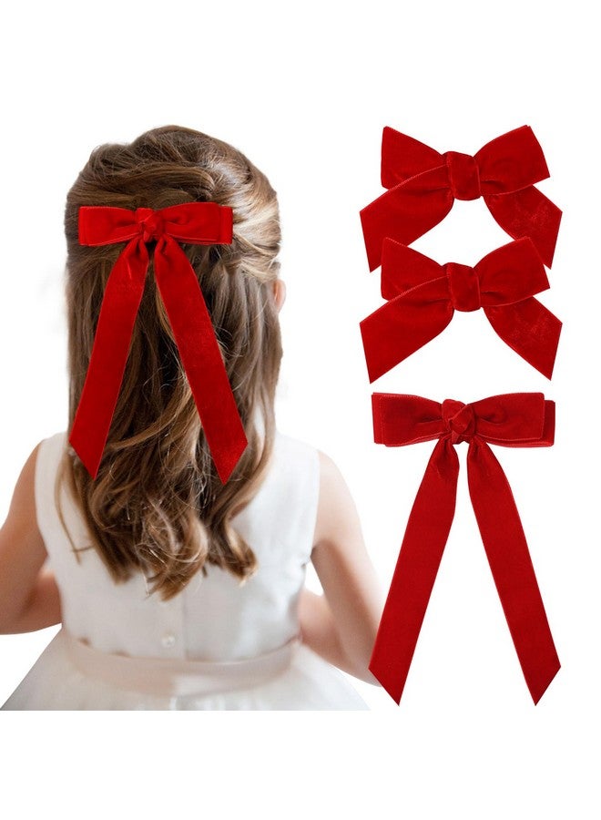 Aileam 3PCS Velvet Hair Bow Red Hair Ribbon Clips for women Girls Fall Alligator Hair Clips Hair Accessories Toddlers Kids Teens - Image 2