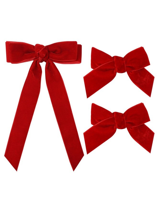 Aileam 3PCS Velvet Hair Bow Red Hair Ribbon Clips for women Girls Fall Alligator Hair Clips Hair Accessories Toddlers Kids Teens - Image 1