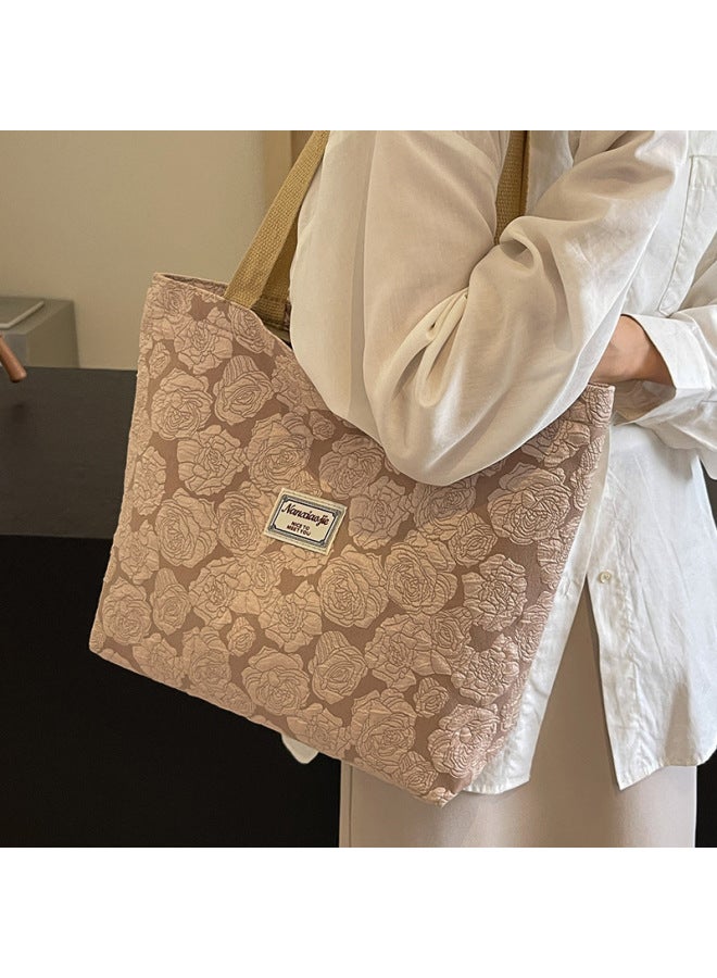 South Korea Ins Niche Canvas Bag 2024 Fashion Commuter Tote Bag Female College Students Class Shoulder Bag-Color:Large Khakis - Image 1