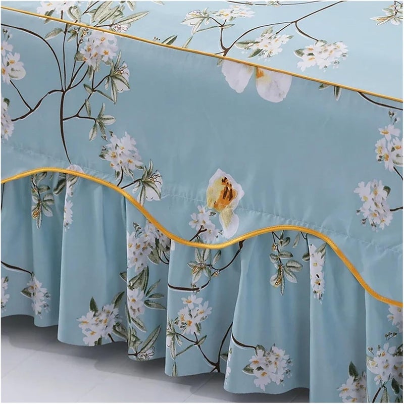 Wrap Around Bedding Skirt,Flower Print Bedskirt,3 Side Coverage Ruffle Bed with 2 Pillowcase(Color 1,120x200cm 3pcs) - Image 2