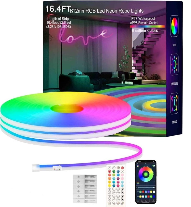 5 Meter RGB neon Light Strip with Mobile App and Remote Controlled Music Sync RGB Lights for Room DIY Design Multicolor led Strip Lights for tv Backlight Home Decoration Gaming  - Image 1
